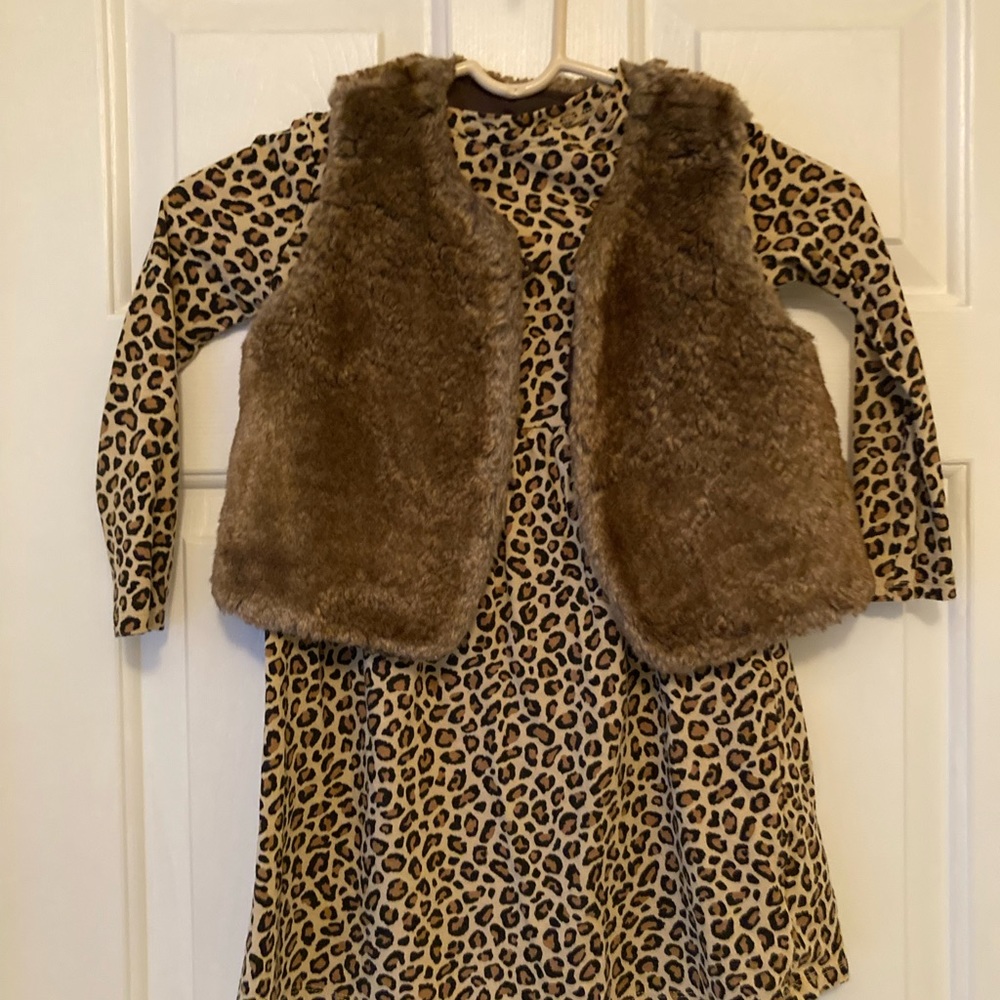Old Navy Leopard Print Dress and Faux Fur Vest